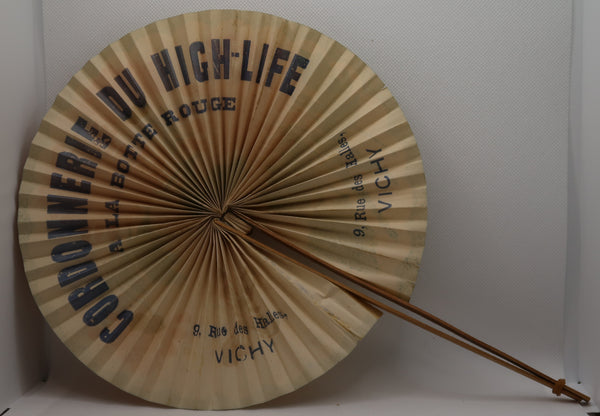 Eventail original ancien publicitaire Cordonnerie du High-Life Vichy