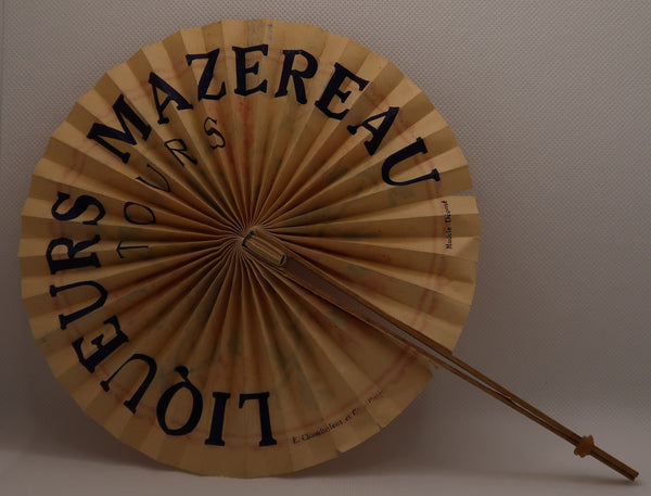Eventail original ancien publicitaire Liqueurs Mazereau