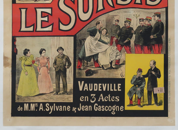 Affiche originale ancienne spectacle Le Sursis Tournée Frédéric Achrad