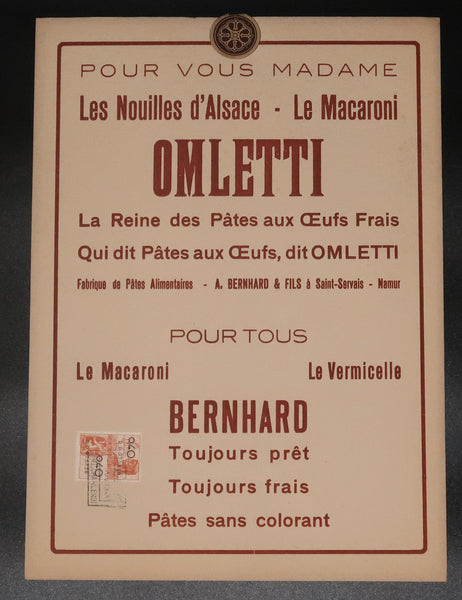 Ancienne affiche cartonnée Pâtes Omletti