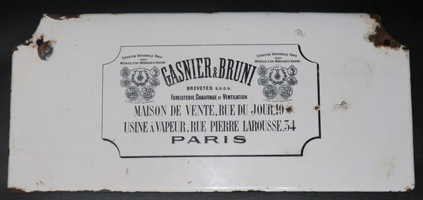 Ancienne plaque émaillée Gasnier Bruni Paris