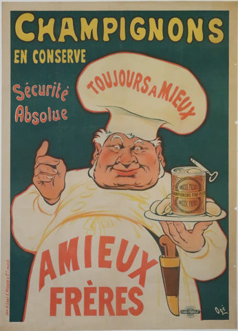 Ancienne affiche originale Champignon Amieux frères d'après Ogé