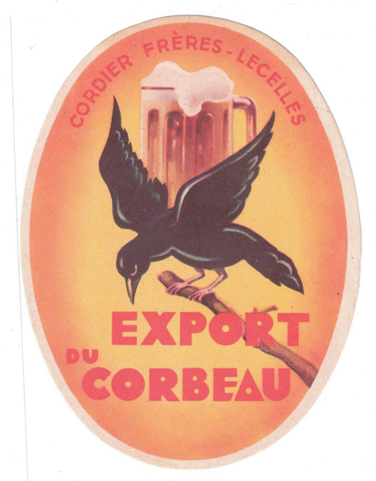 Etiquette de brasserie du Corbeau originale ancienne bière export
