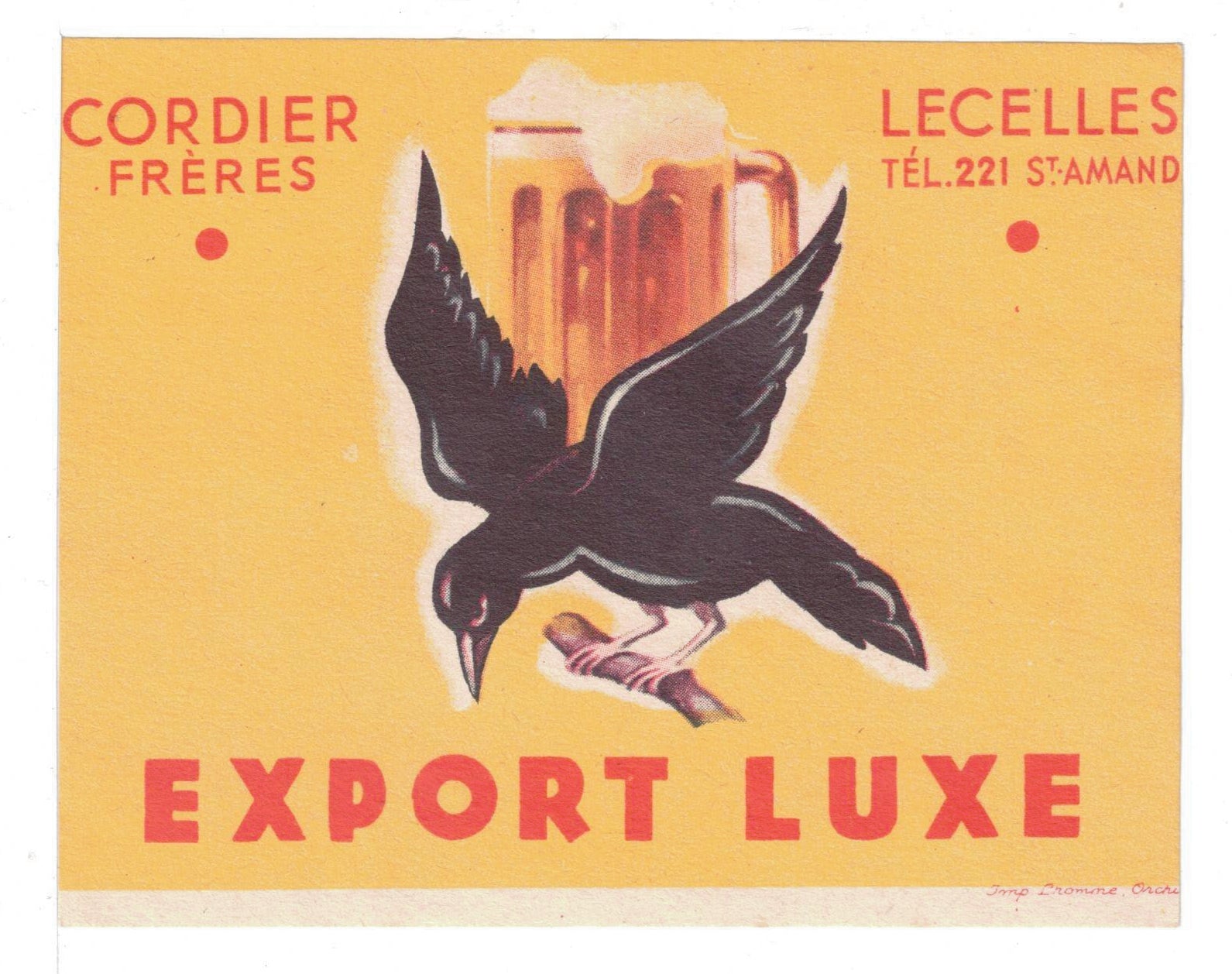 Etiquette de brasserie du Corbeau originale ancienne bière export luxe