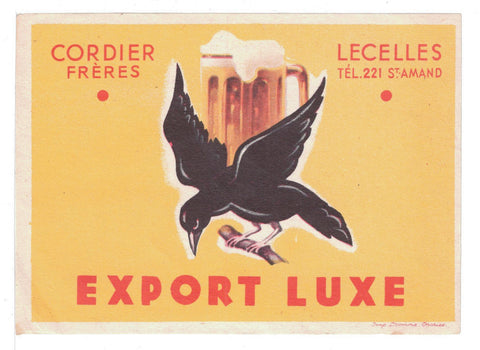 Etiquette de brasserie du Corbeau originale ancienne bière export luxe