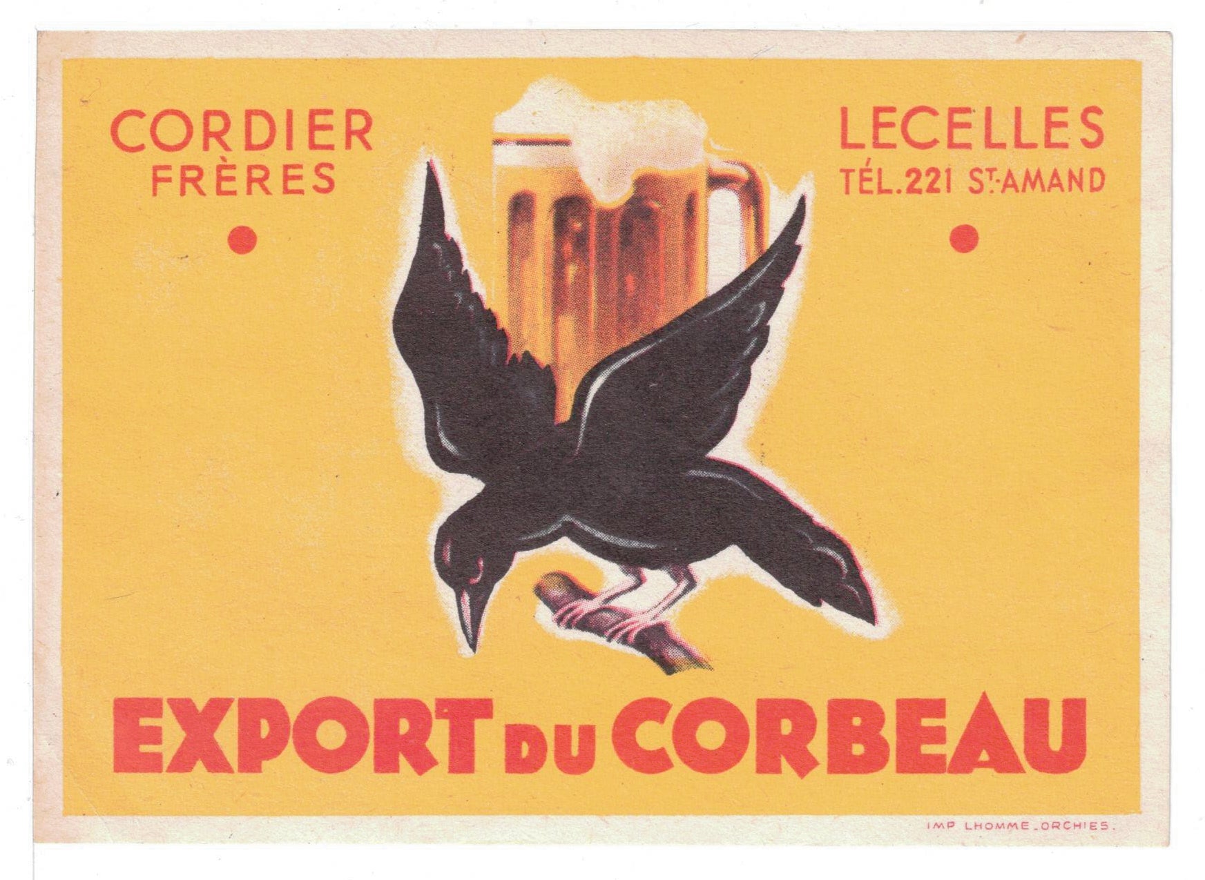 Etiquette de brasserie du Corbeau originale ancienne bière export