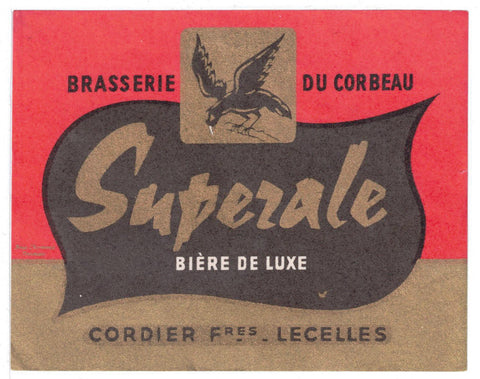 Etiquette de brasserie du Corbeau originale ancienne bière superale luxe