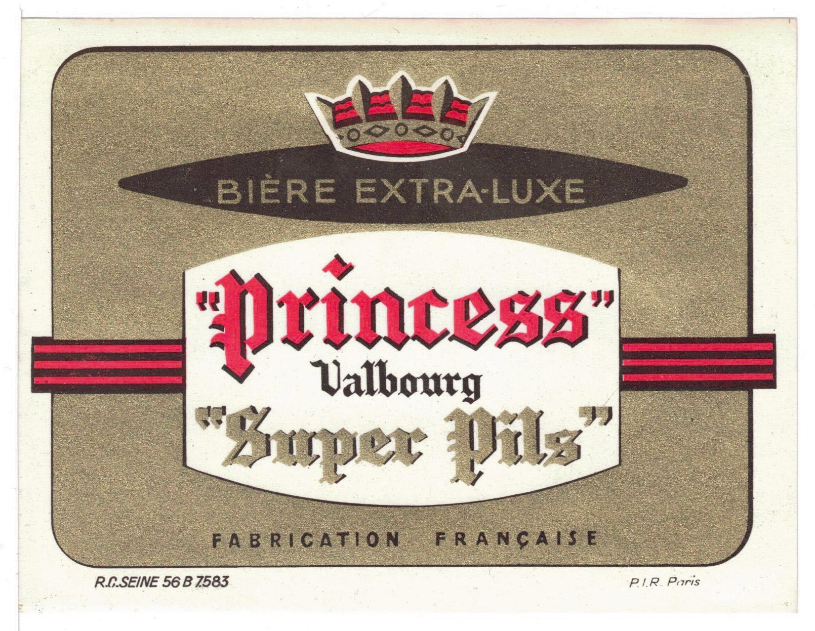 Etiquette de brasserie Princess Valbourg originale ancienne bière extra luxe