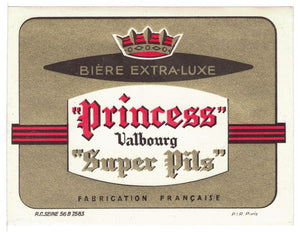 Etiquette de brasserie Princess Valbourg originale ancienne bière extra luxe