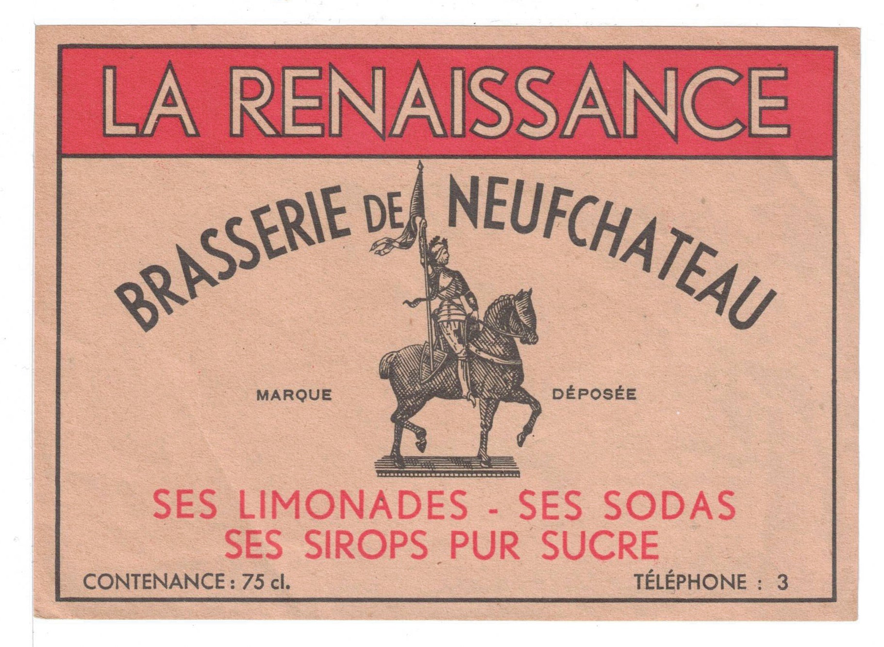 Etiquette de brasserie de Neufchâteau originale ancienne bière la Renaissance