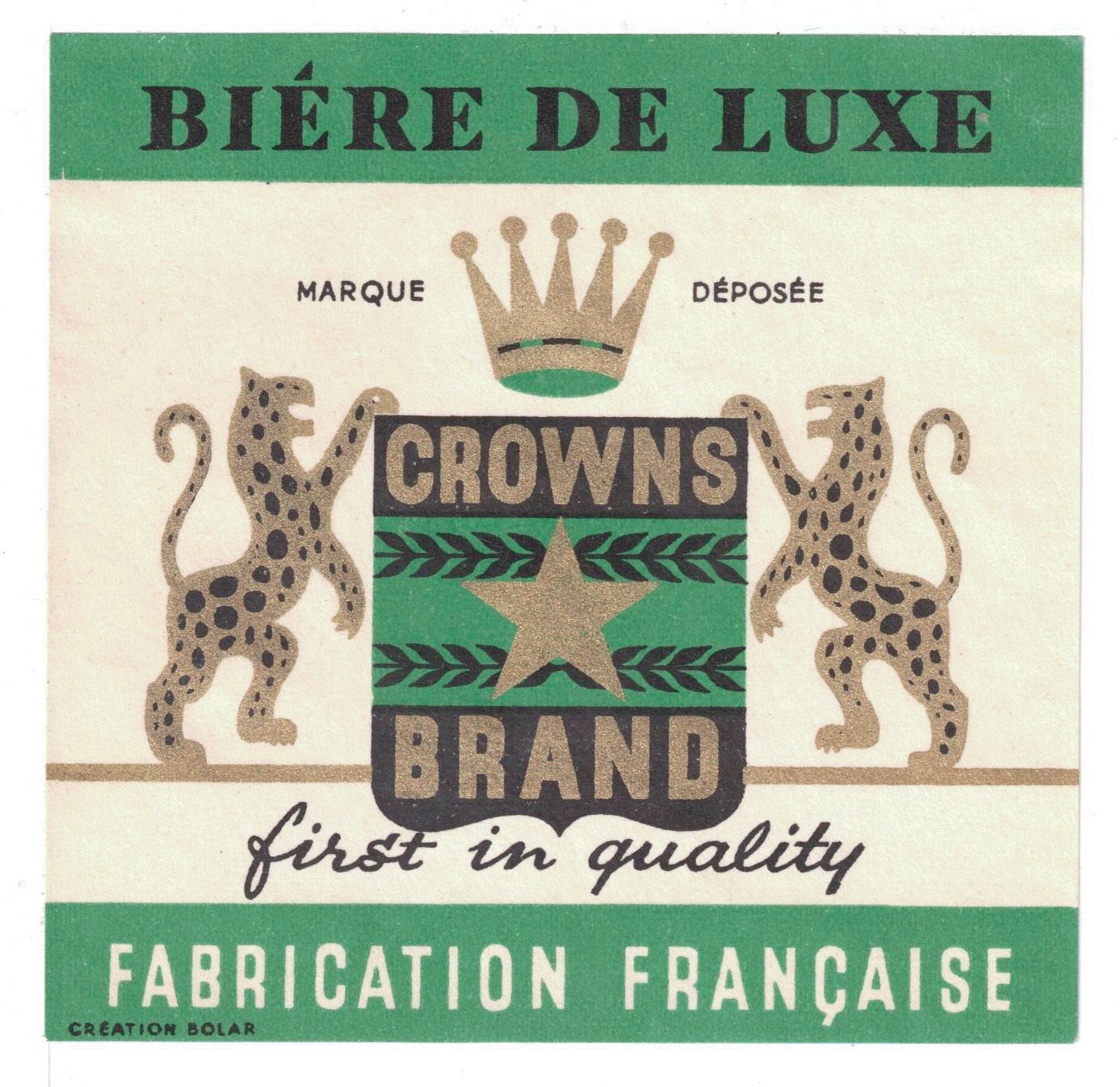 Etiquette de brasserie Crowns Brand originale ancienne bière de luxe