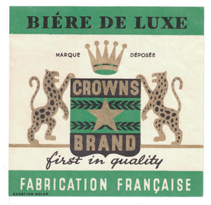 Etiquette de brasserie Crowns Brand originale ancienne bière de luxe