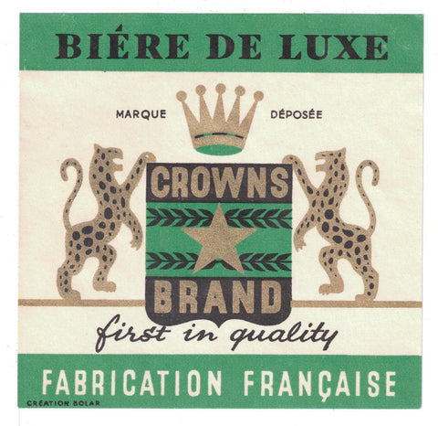 Etiquette de brasserie Crowns Brand originale ancienne bière de luxe