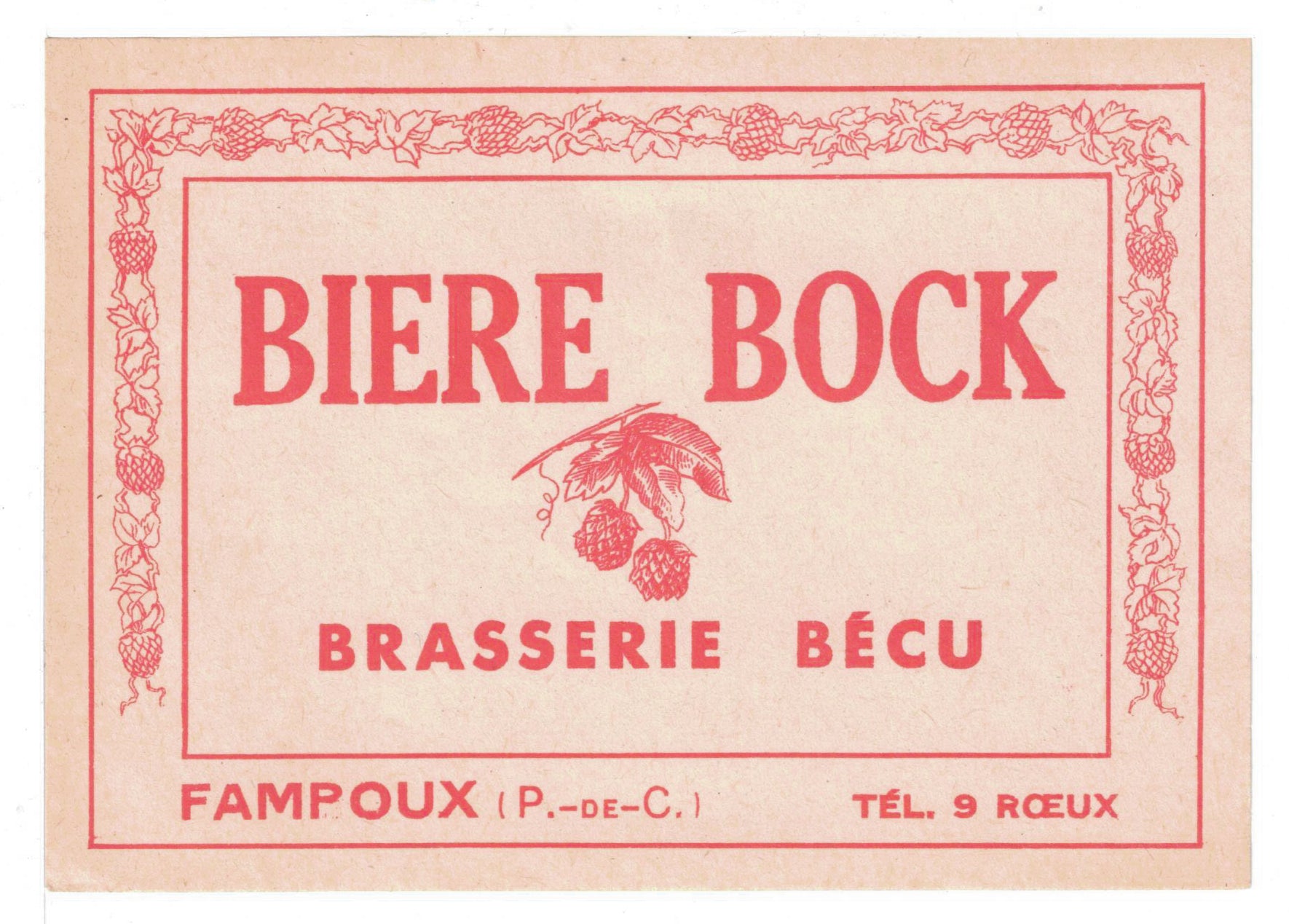 Etiquette de brasserie Bécu originale ancienne bière bock