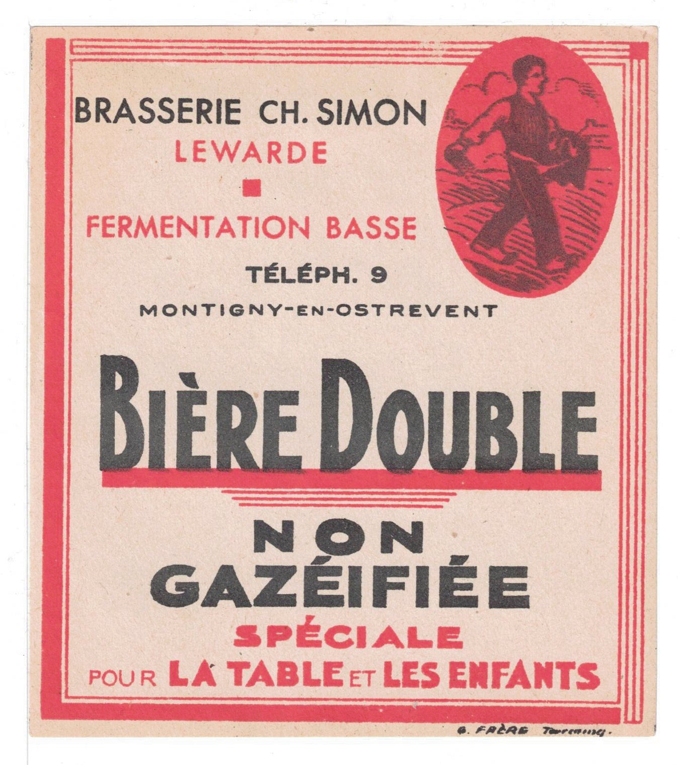 Etiquette de brasserie Simon Lewarde originale ancienne bière double