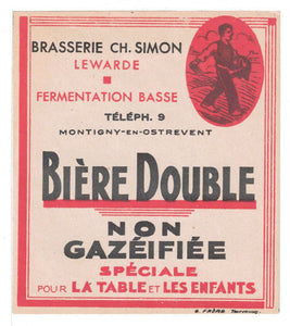 Etiquette de brasserie Simon Lewarde originale ancienne bière double