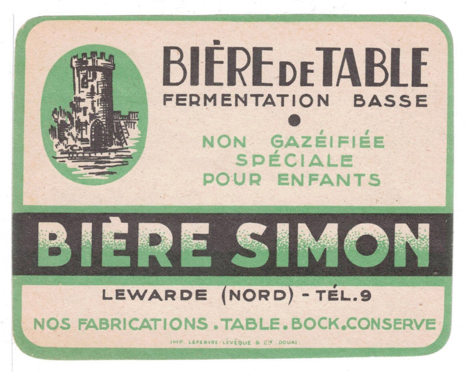 Etiquette de brasserie Simon Lewarde originale ancienne bière de table