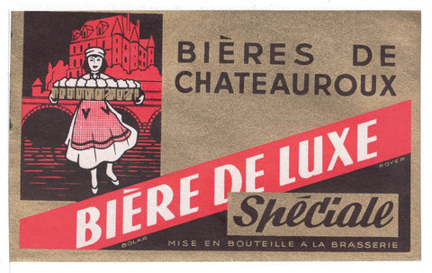 Etiquette de brasserie Châteauroux originale ancienne bière luxe