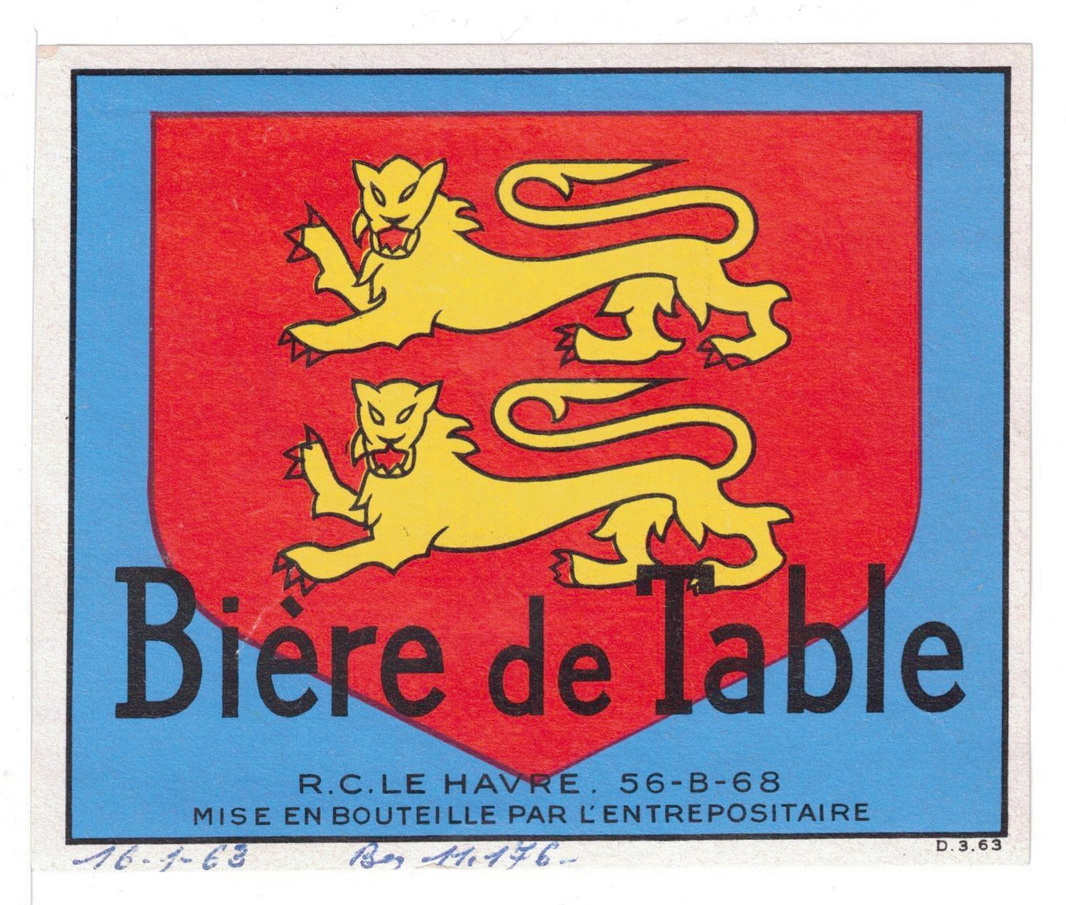 Etiquette de brasserie du Havre originale ancienne bière table