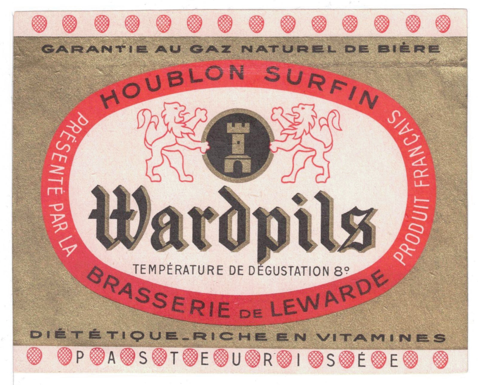 Etiquette de brasserie Lewarde originale ancienne bière wardpils