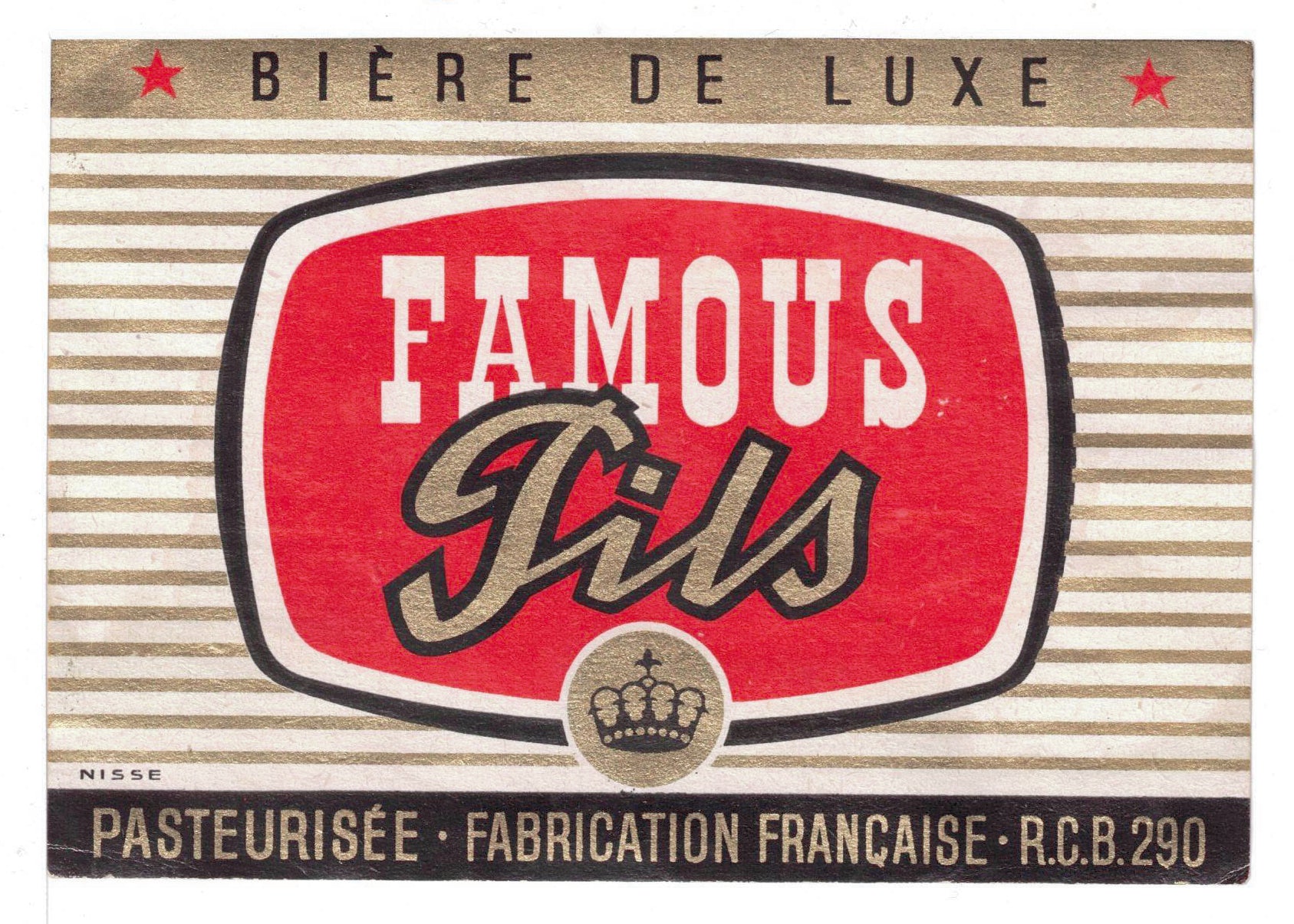 Etiquette de brasserie originale ancienne bière Famous Pils