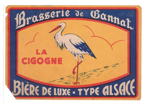 Etiquette de brasserie de Gannat originale ancienne bière luxe type Alsace