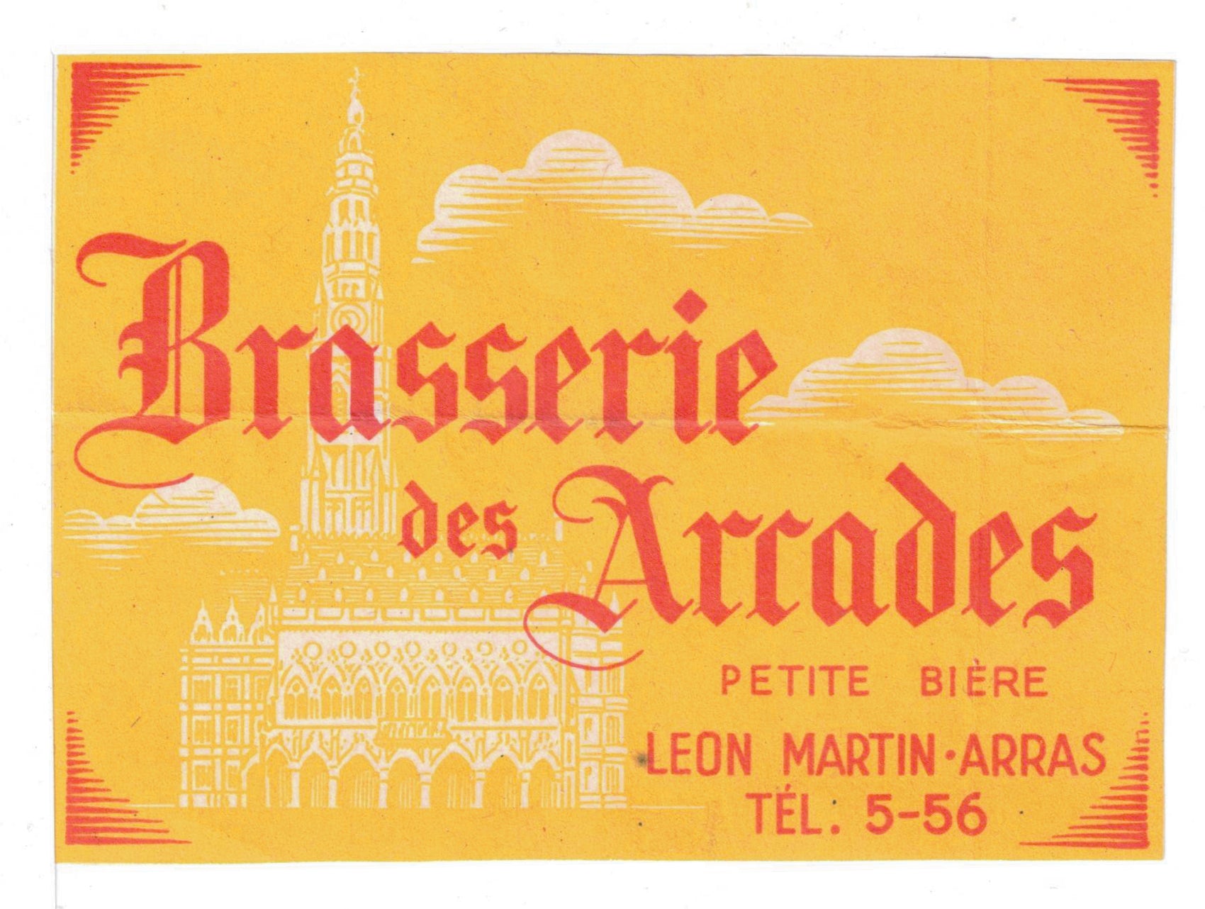 Etiquette de brasserie des Arcades originale ancienne bière d'Arras