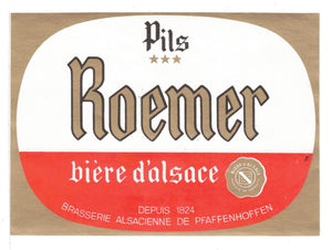 Etiquette de brasserie Roemer originale ancienne bière pils