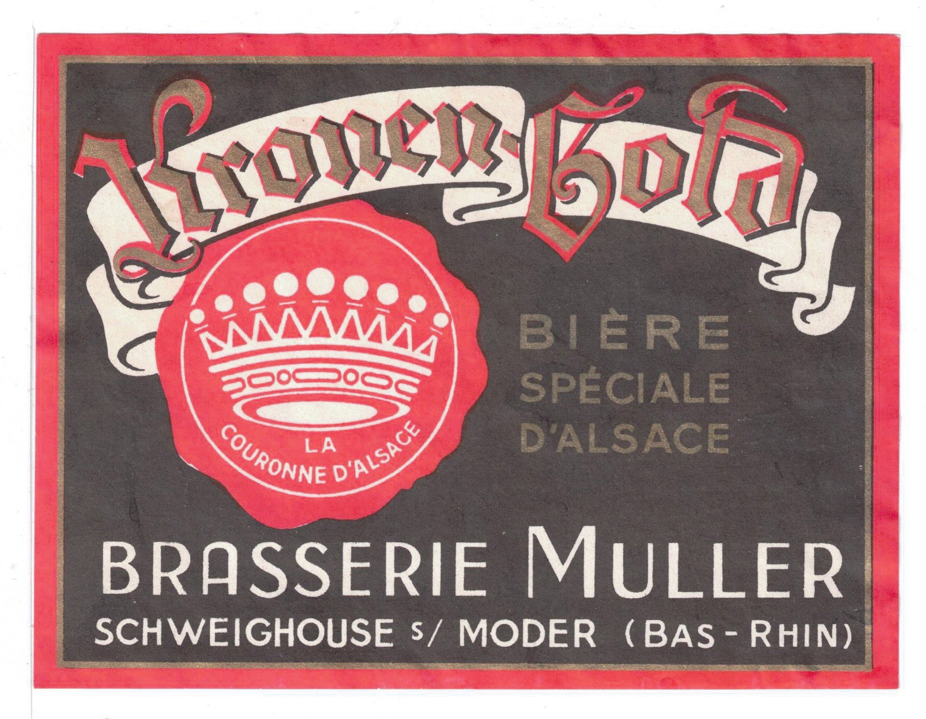 Etiquette de brasserie Muller originale ancienne bière Kronen Gold