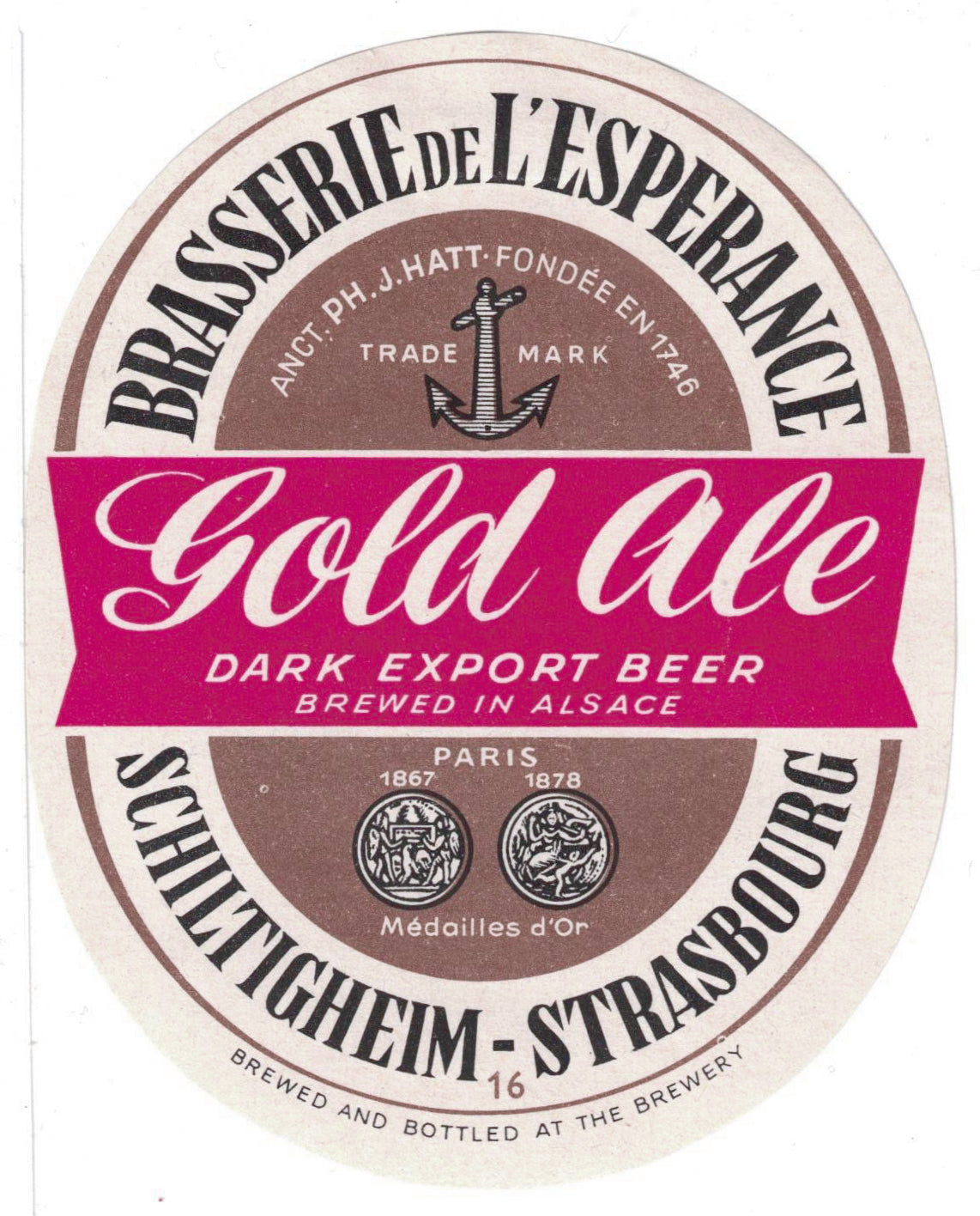 Etiquette de brasserie de l'Espérance originale ancienne bière Gold Ale