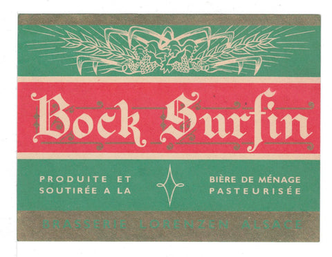 Etiquette de brasserie Lorenzen  originale ancienne bière bock surfin