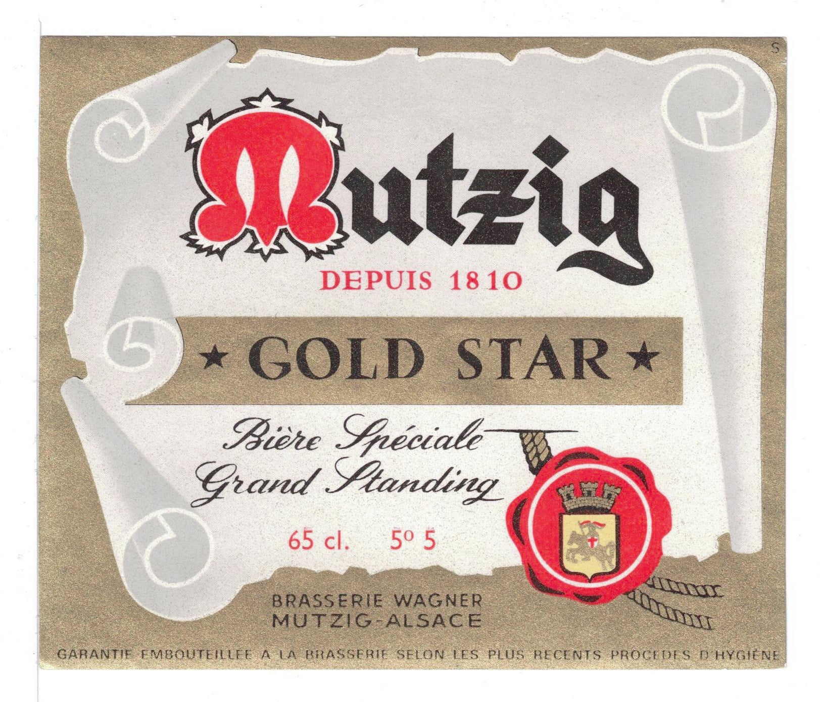 Etiquette de brasserie Mutzig ancienne bière gold star