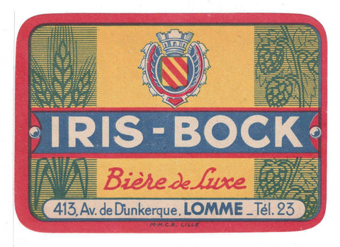 Etiquette de brasserie de Lomme originale ancienne bière Iris Bock