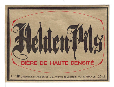 Etiquette de brasserie originale ancienne bière Helden Pils