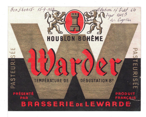 Etiquette de brasserie de Lewarde originale ancienne bière warder