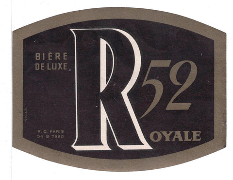 Etiquette de brasserie originale ancienne bière Royale 52