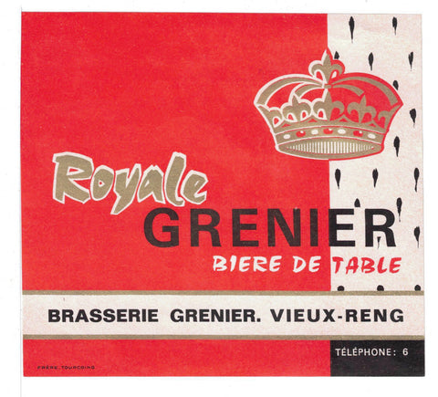 Etiquette de brasserie Grenier originale ancienne bière de table