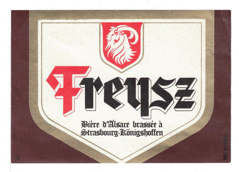 Etiquette de brasserie Freyz originale ancienne bière d'Alsace