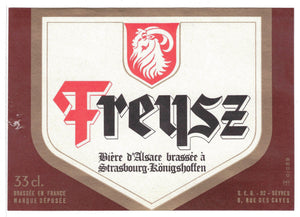 Etiquette de brasserie Freyz originale ancienne bière d'Alsace 33cl