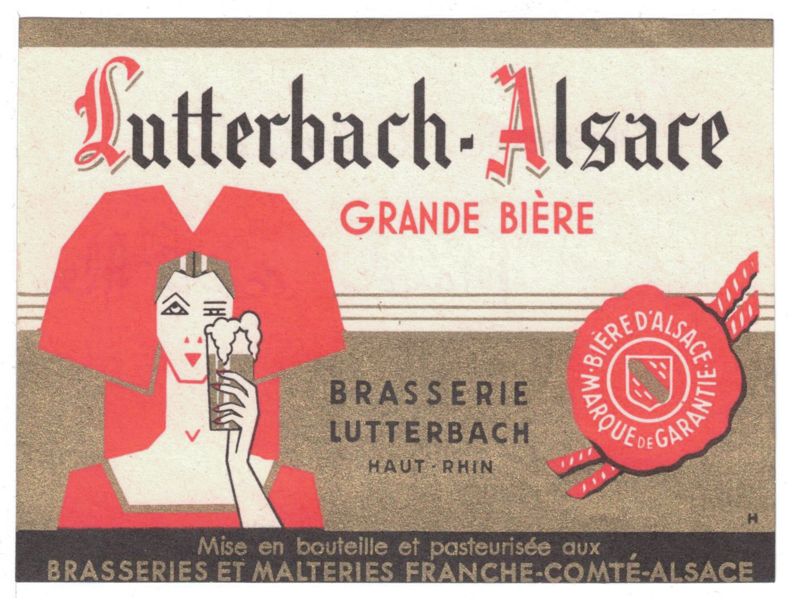 Etiquette de brasserie de Lutterbach originale ancienne grande bière