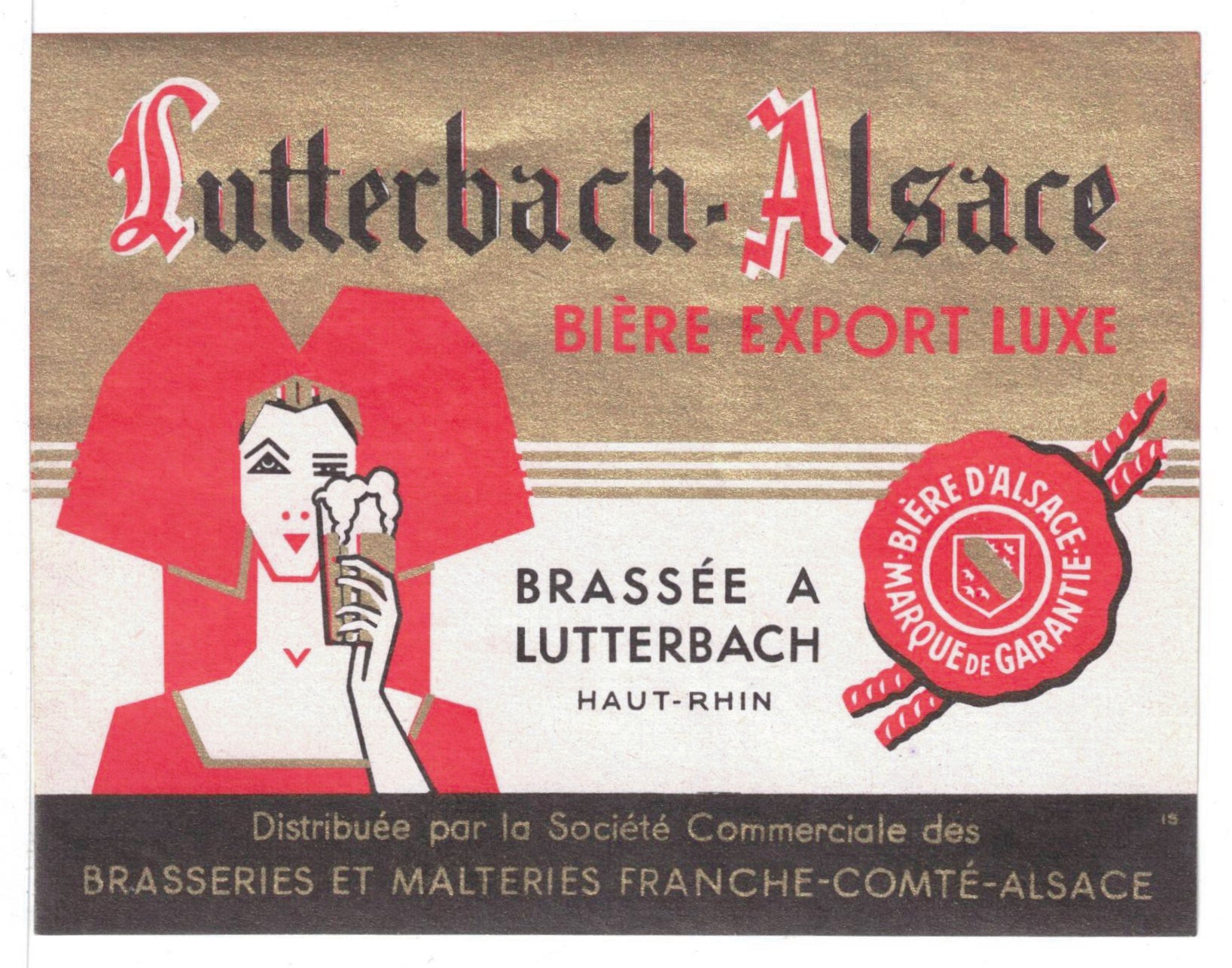 Etiquette de brasserie de Lutterbach originale ancienne bière export luxe