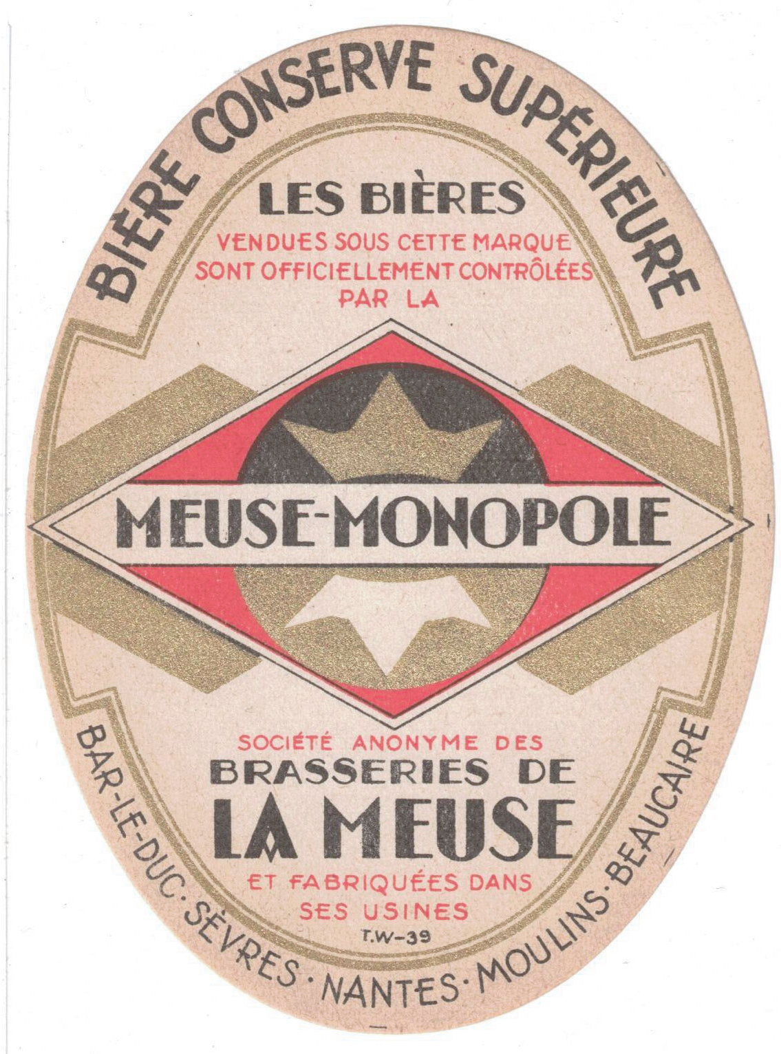 Etiquette de brasserie la Meuse originale ancienne bière conserve supérieur