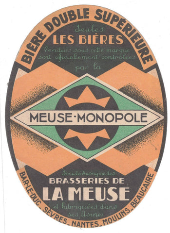 Etiquette de brasserie la Meuse originale ancienne bière double supérieur