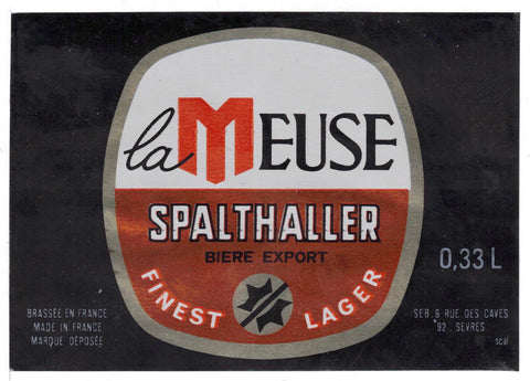 Etiquette de brasserie la Meuse originale ancienne bière Spalthaller