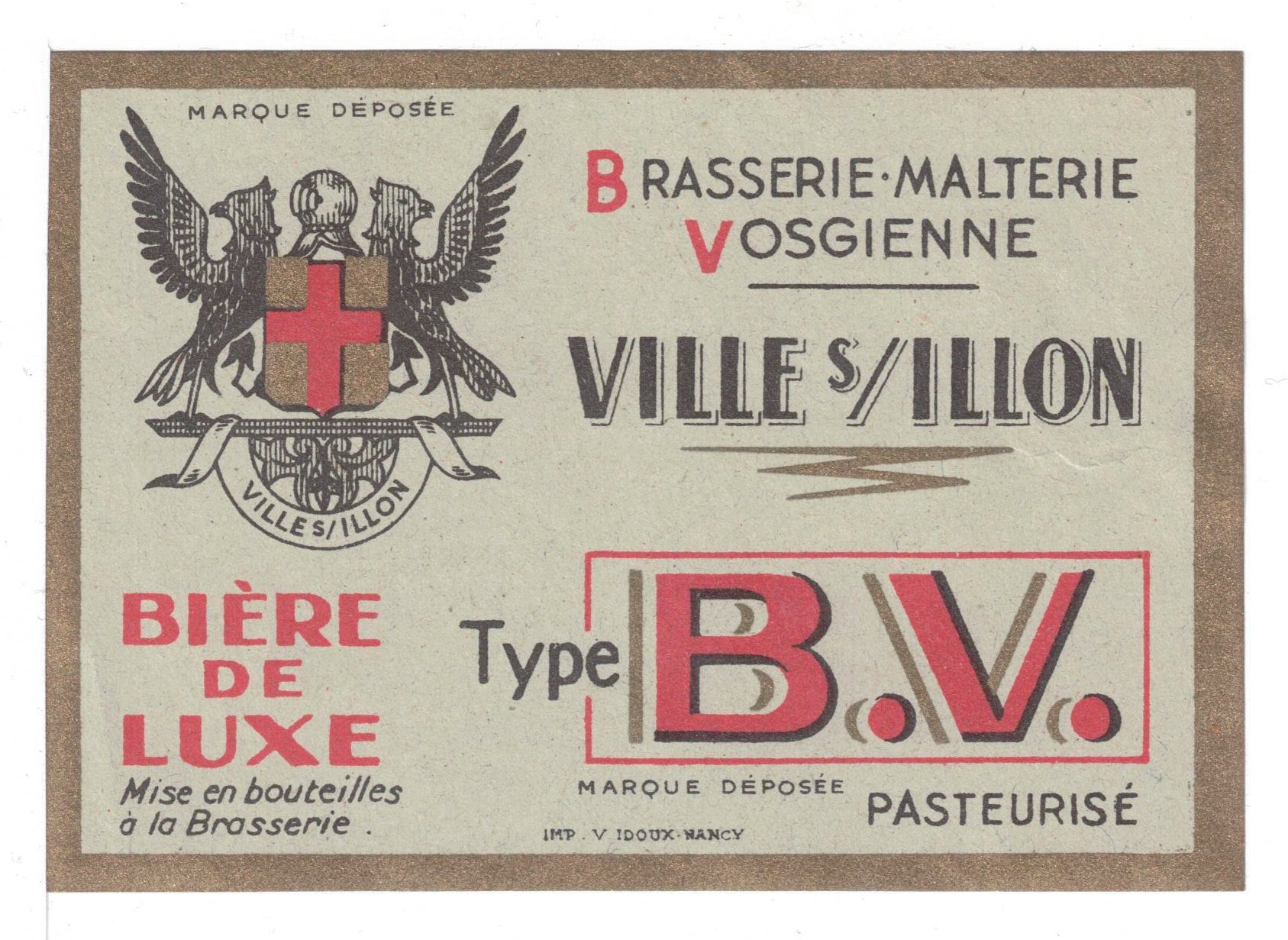 Etiquette de brasserie de Ville-sur-Illon originale ancienne bière de luxe