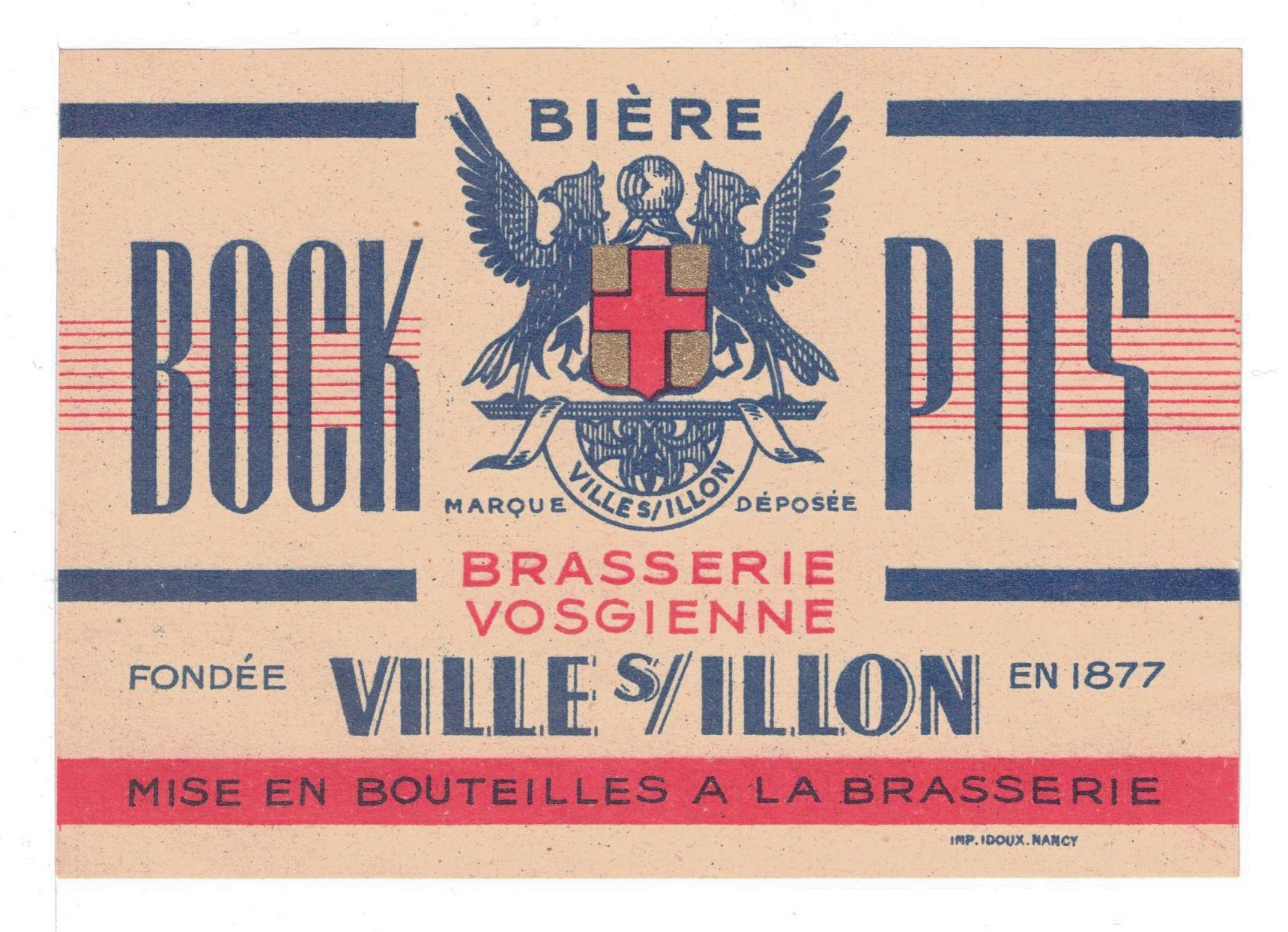 Etiquette de brasserie de Ville-sur-Illon originale ancienne bière bock pils