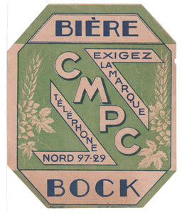 Etiquette de brasserie originale ancienne bière Bock du Nord CMPC