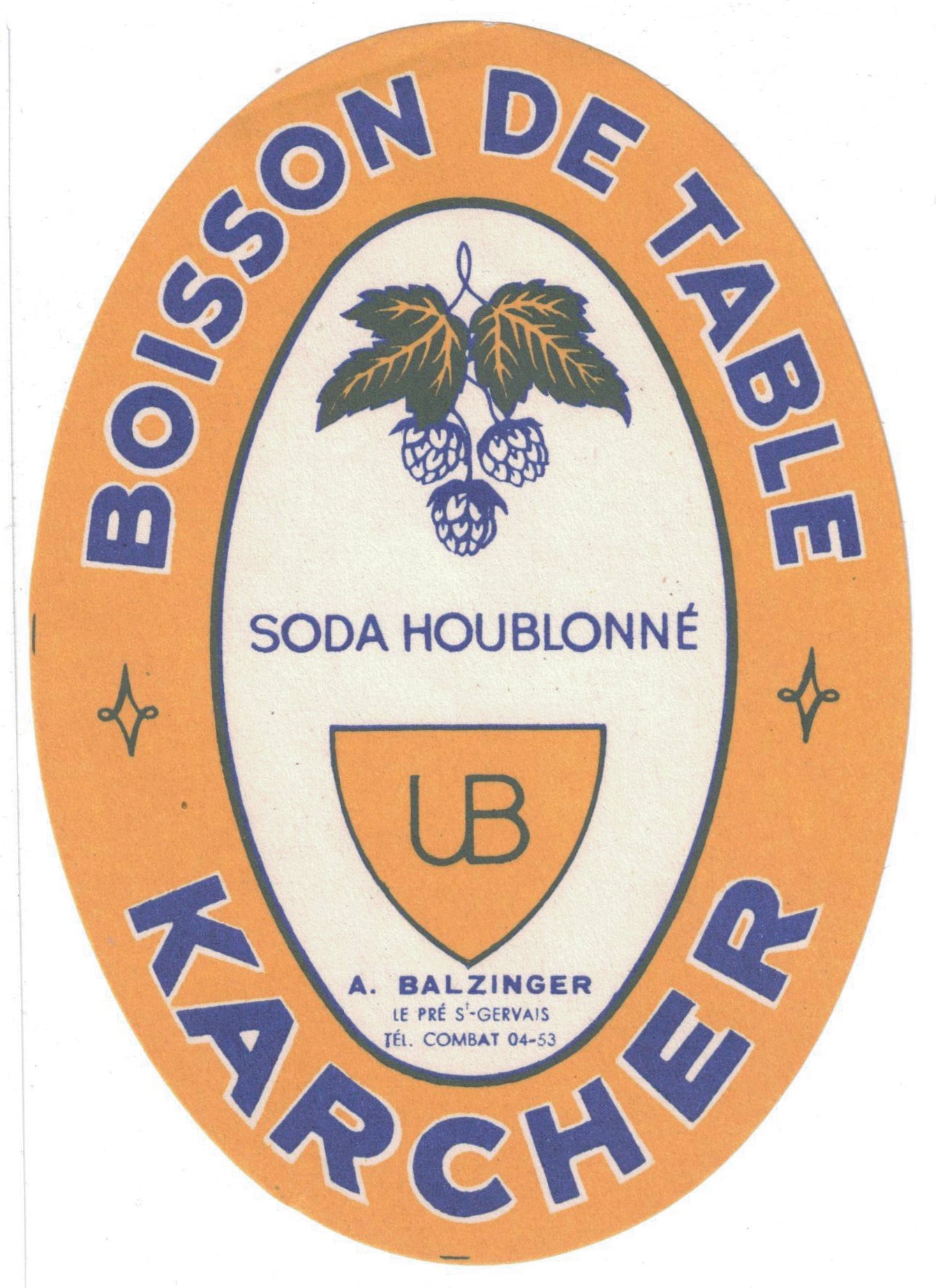 Etiquette de brasserie Karcher originale ancienne bière de table