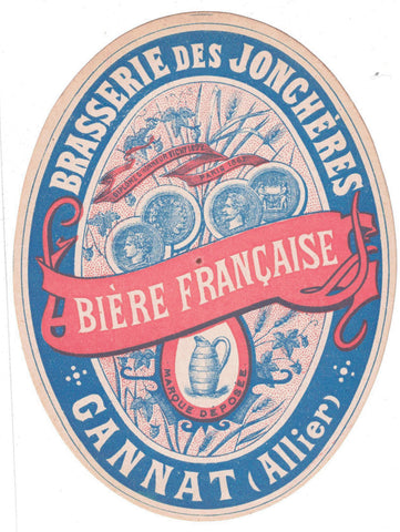 Etiquette de brasserie des Jonchères originale ancienne bière française