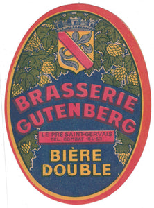 Etiquette de brasserie Gutenberg originale ancienne bière double